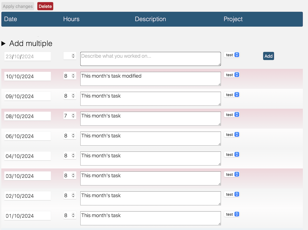 Worklog delete items