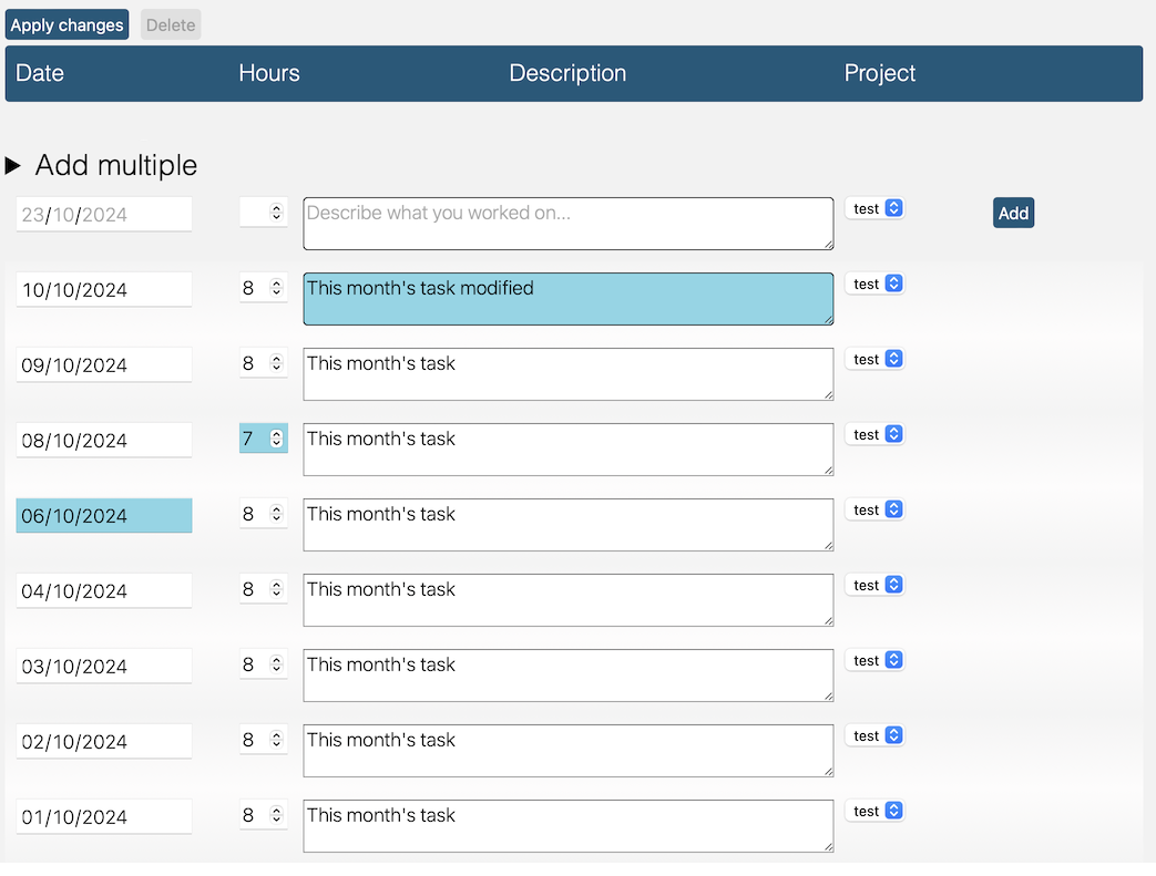 Worklog modify items